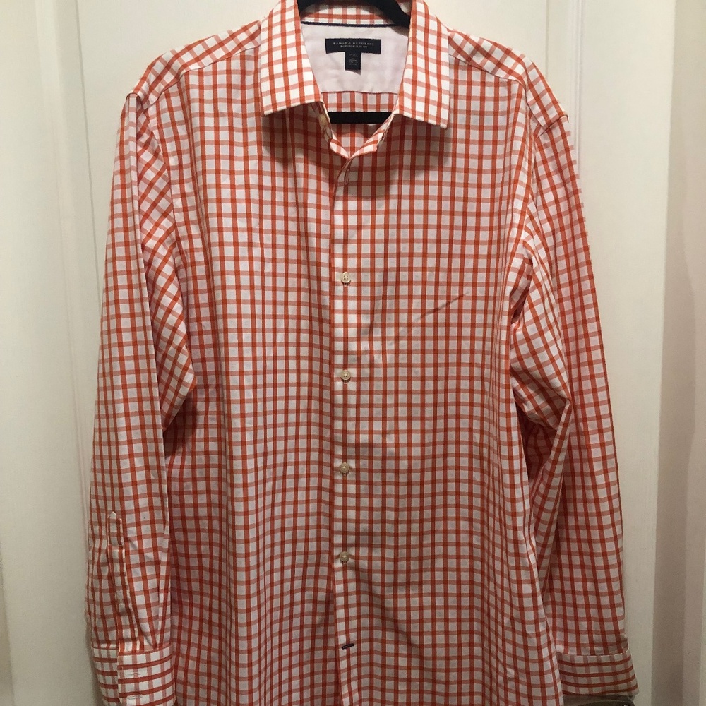 Banana Republic XL Men’s shirt button down orange check 17 1/2